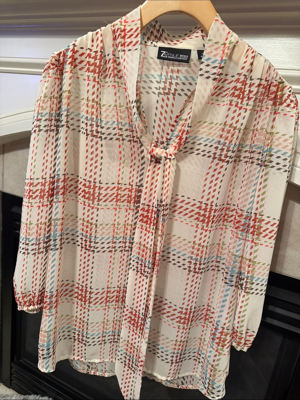 7th Avenue Cream Blouse with Multicolor Diamond Print